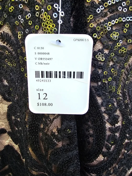 Free People Black Lace Sequin Slip Dress Size 12 Nude Sheer Party Mini - Picture 6 of 6